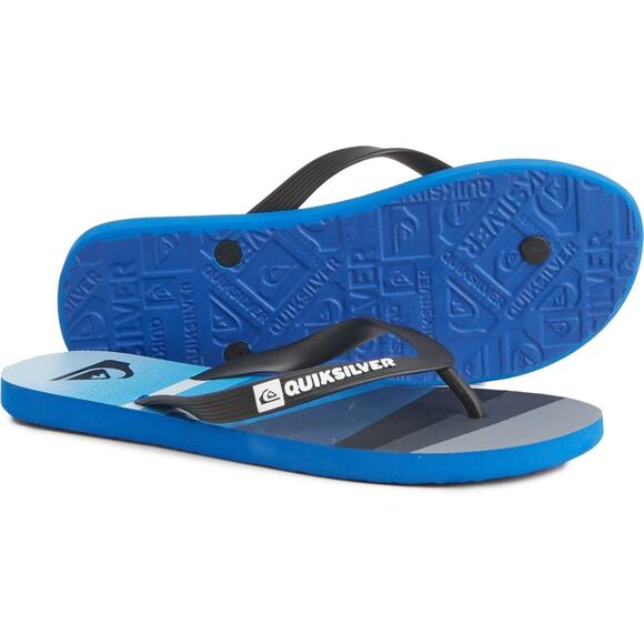 NEW Quiksilver Men Java Slash Logo Flip-Flops Size 12 Blue Sandals New with Tags - Picture 1 of 12